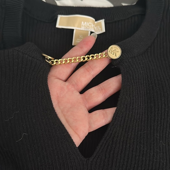 NWOT Michael Kors Ribbed knit Chain Cutout sweater . Size XL Black - Picture 3 of 13